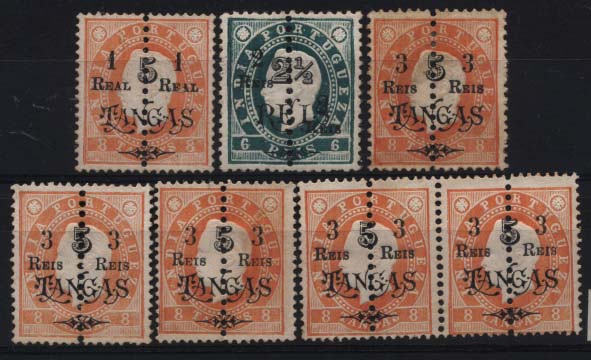1559.jpg -     Lote:    1559            Índia       Descrição:         1911/13 &mdash; D. Luís I de 1902, perfurados ao meio, com sobretaxa. CE222/224. Lote composto por CE222 em denteado 13 &frac12; + CE223 em denteado 12 &frac12; + 4xCE224, um deles em denteado 12 &frac12; e restantes em 13 &frac12;. Valor de catálogo &euro; 48,70.        *       Valor Base:     &euro; 12,00     Valor Venda:     &euro; 20,00     