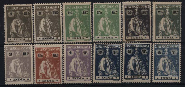 1568.jpg -     Lote:    1568            Índia       Descrição:         1914 &mdash; Ceres. Lote composto por 12 selos com estrelas pequenos e defeituosas, nas posições I/I e II/II. CE254 (2), CE255 (2), CE256, CE257, CE258, CE259, CE264, CE265 (3).        **       Valor Base:     &euro; 15,00     Valor Venda:     &euro; 15,00     