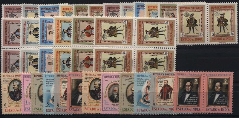 1592.jpg -     Lote:    1592            Índia       Descrição:         1956 &mdash; 450.º Aniversário da Fundação do Estado da Índia. Vice-Reis. + 450.º Aniversário da Fundação do Estado da Índia. Vultos. CE44&frac14;46 + CE447/452. Lote composto por séries completas simples + séries completas em pares + série em quadras CE44&frac14;46. Valor de catálogo &euro; 84,00.        ***       Valor Base:     &euro; 20,00     Valor Venda:     &euro; 36,00     