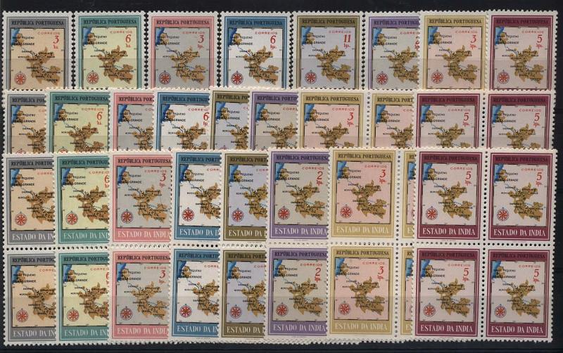 1594.jpg -     Lote:    1594            Índia       Descrição:         1957 &mdash; Carta Geográfica de Damão. CE459/466. Lote composto por série simples + série em pares + série em quadras. Valor de catálogo &euro; 78,40.        ***       Valor Base:     &euro; 16,00     Valor Venda:     &euro; 44,00     