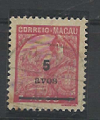 1623.jpg -     Lote:    1623            Macau       Descrição:         1941 &mdash; Padrões, com sobretaxa. CE307, 5 s/ 7 avos carmim. Valor de catálogo &euro; 73,00.        O       Valor Base:     &euro; 15,00     Valor Venda:     Retirado     