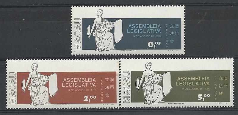 1628.jpg -     Lote:    1628            Macau       Descrição:         1977 &mdash; Assembleia Legislativa. CE 442/444. Série completa. Valor de catálogo &euro; 100,00.        ***       Valor Base:     &euro; 25,00     Valor Venda:     &euro; 75,00     