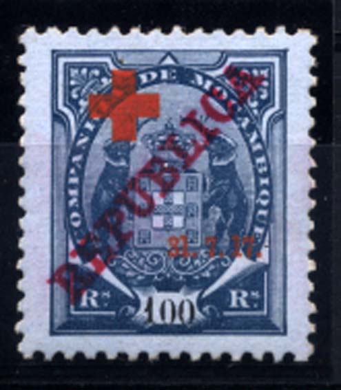 1683.jpg -     Lote:    1683            Companhia de Moçambique       Descrição:         1917 &mdash; Tipo "Elefantes", com REPUBLICA e sobretaxa Cruz Vermelha. CE112, 100 reis azul s/ azul, com "1" de "17" e "31" maiores. Valor de catálogo &euro; 140,00.        RG***       Valor Base:     &euro; 30,00     Valor Venda:     &euro; 60,00     