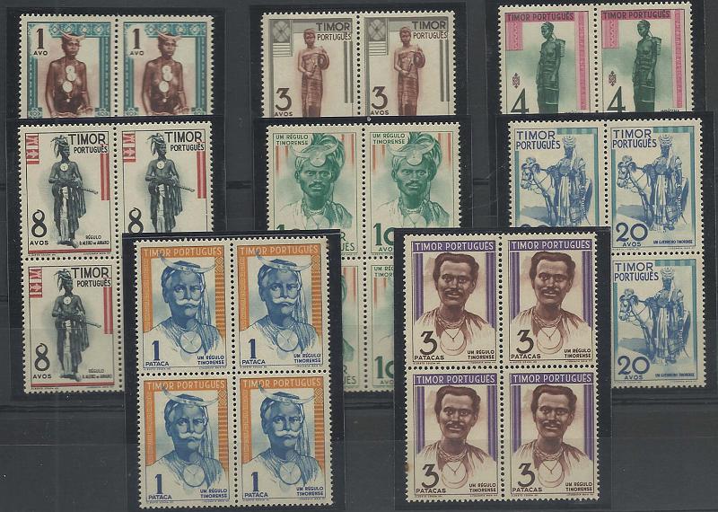 1722.jpg -     Lote:    1722            Timor       Descrição:         1948 &mdash; Tipos Indígenas. CE26&frac12;68. Série completa em quadras. Quadra do selo de 1P com dois selos com dois pontos de óxido. Lote a ver. Valor de catálogo &euro; 668,00.         ***       Valor Base:     &euro; 130,00     Valor Venda:     Retirado     