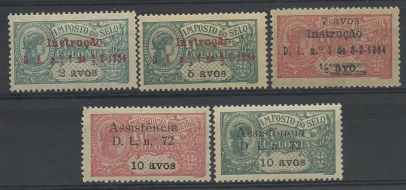 1735.jpg -     Lote:    1735            Timor       Descrição:         1934/37 &mdash; Imposto Postal. INSTRUÇÃO" Selos fiscais da Ásia com sobrecarga + "ASSISTÊNCIA". Selos fiscais da Ásia com sobrecarga. CE 6/8 e CE 9/10. As duas séries completas. Selo CE8 sem goma. Valor de catálogo &euro; 31.90        **/*       Valor Base:     &euro; 8,00     Valor Venda:     &euro; 20,00     