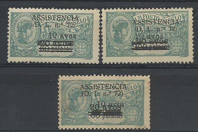 1740.jpg -     Lote:    1740            Timor       Descrição:         1936/37 &mdash; Imposto Postal. "ASSISTÊNCIA". Selos fiscais da Ásia com sobrecarga e sobretaxa. Lote de 3 selos nas taxas de: 10 avos s/ 20 avos s/ 30 patacas, 10 avos s/ 20 avos s/ 300 patacas e 10 avos s/ 20 Avos s/ 60 patacas, com sobrecarga deslocada. Não catalogados.        **/*       Valor Base:     &euro; 15,00     Valor Venda:     &euro; 34,00     