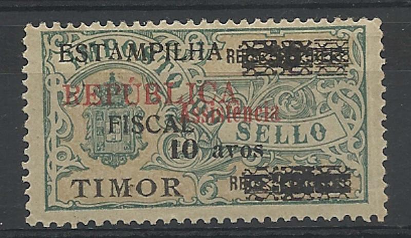 1742.jpg -     Lote:    1742            Timor       Descrição:         1936737 &mdash; Imposto Postal "ASSISTÊNCIA". Selos do Imposto de selo de Timor com sobrecarga REPUBLICA" e sobrecarga "ASSISTÊNCIA", ambas a vermelho. 10 avos s/ 30 reis, verde e creme. Não catalogado.        *       Valor Base:     &euro; 50,00     Valor Venda:     &euro; 50,00     