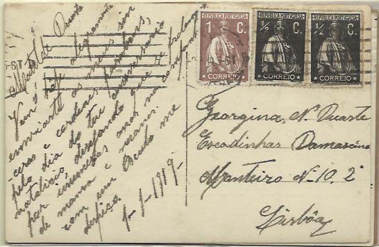 2155.jpg -     Lote:    2155      Lotes pelo Correio      Portugal       Descrição:         1912/17 &mdash; Ceres. Lote de 4 postais ilustrados com selos tipo Ceres de &frac12;C preto, 1C castanho, 1C verde, 2C laranja e 3C azul. Lote a ver.        Lote       Valor Base:     &euro; 6,00     Valor Venda:     Retirado     