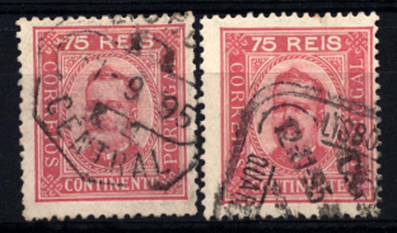 2300.jpg -     Lote:    2300      Lotes pelo Correio      Portugal       Descrição:         1892/93 &mdash; D. Carlos I, tipo Diogo Neto. CE72, 75 reis carmim, papel porcelana. Lote de dois selos, sendo um em denteado 12 &frac12; e outro em 13 172. Valor de catálogo &euro; 65,50.        O       Valor Base:     &euro; 8,00     Valor Venda:     &euro; 8,00     