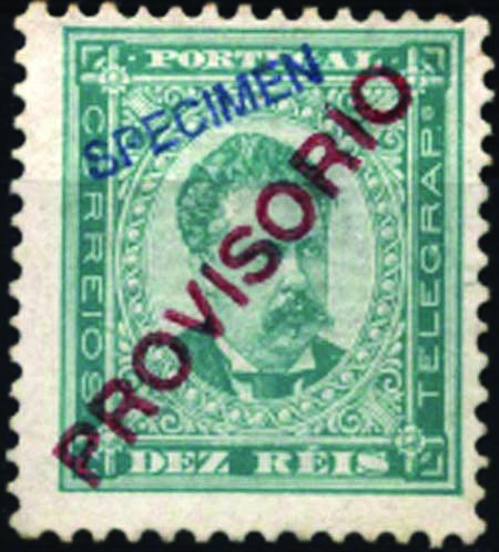 2303.jpg -     Lote:    2303      Lotes pelo Correio      Portugal       Descrição:         1892/93 &mdash; D. Luís I. Sobrecargas "PROVISÓRIO". CE83, 10 reis verde, com sobrecarga oblíqua "SPECIMEN", batida a azul. Selo com óxido no verso.        **       Valor Base:     &euro; 4,00     Valor Venda:     Retirado     
