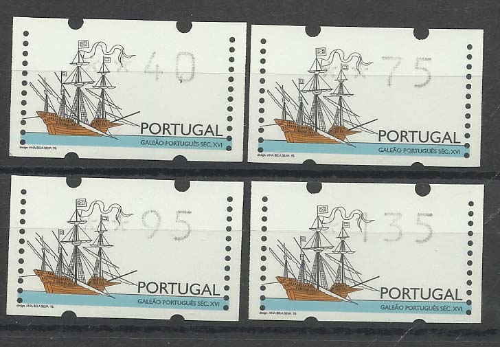 2340.jpg -     Lote:    2340      Lotes pelo Correio      Portugal       Descrição:         1995 &mdash; Galeão Português &mdash; Séc. XVI. CE ETQ9. Série completa com as taxas do ano de 1995. Valor de catálogo &euro; 10,00.        ETQ       Valor Base:     &euro; 5,00     Valor Venda:     Retirado     