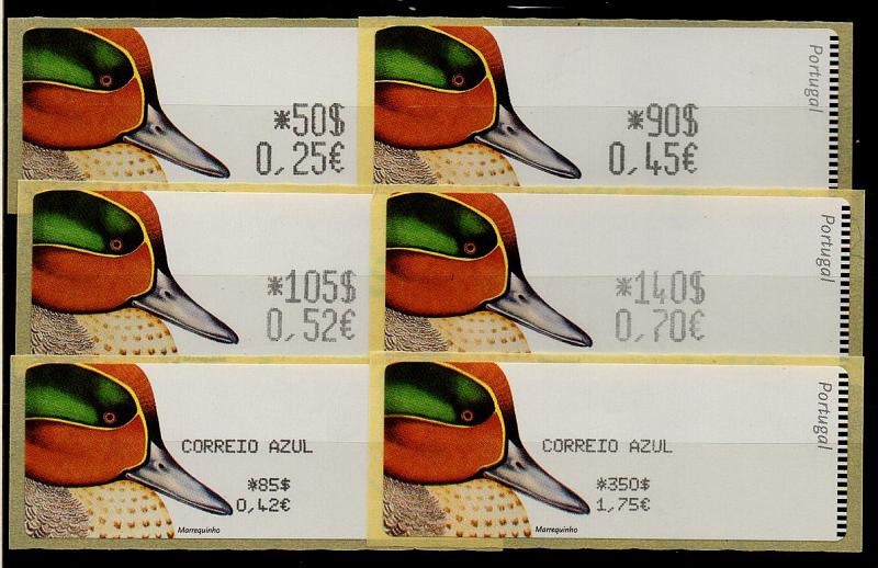 2342.jpg -     Lote:    2342      Lotes pelo Correio      Portugal       Descrição:         2000 &mdash; Aves de Portugal &mdash; Marrequinho. CE ETQ22. Série completa com impressão a preto e valores para o ano de 2000. Valor de catálogo &euro; 27,00.        ETQ       Valor Base:     &euro; 5,00     Valor Venda:     &euro; 10,00     