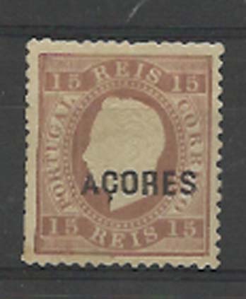 2360.jpg -     Lote:    2360      Lotes pelo Correio      Açores       Descrição:         1871/76 &mdash; D. Luís I. Fita direita. Selos do Continente com sobrecarga AÇORES. CE25, 15 reis castanho, denteado 12 &frac12;, sobrecarga B. Valor de catálogo &euro; 36,00.        *       Valor Base:     &euro; 5,00     Valor Venda:     &euro; 5,00     