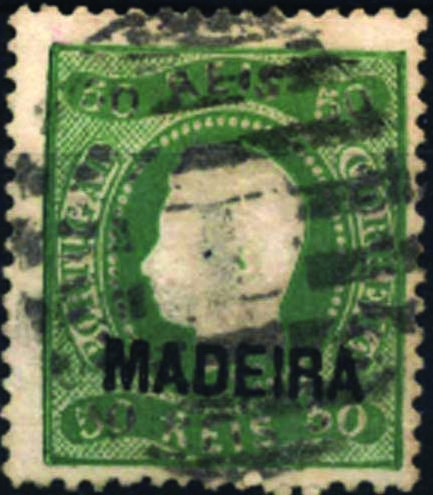 2373.jpg -     Lote:    2373      Lotes pelo Correio      Madeira       Descrição:         1868/70 &mdash; D. Luís I. Fita curva, denteados. Sobrecarga MADEIRA. CE9, 50 reis verde. Selo com ligeira transparência. Valor de catálogo &euro; 250,00.        O       Valor Base:     &euro; 20,00     Valor Venda:     &euro; 34,00     