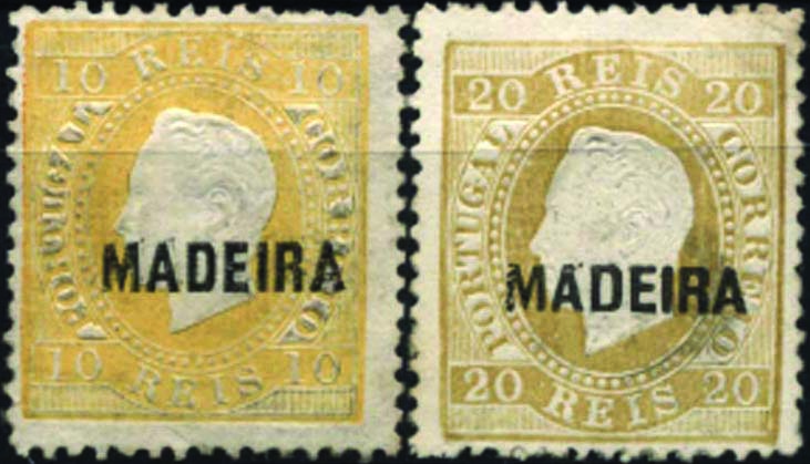 2374.jpg -     Lote:    2374      Lotes pelo Correio      Madeira       Descrição:         1871/76 &mdash; D. Luís I. Fita direita. CE15/16, 10 reis amarelo + 20 reis bistre, denteado 12 &frac12;, sobrecarga A e B respectivamente. Valor de catálogo &euro; 115,50.        **/*       Valor Base:     &euro; 12,00     Valor Venda:     Retirado     