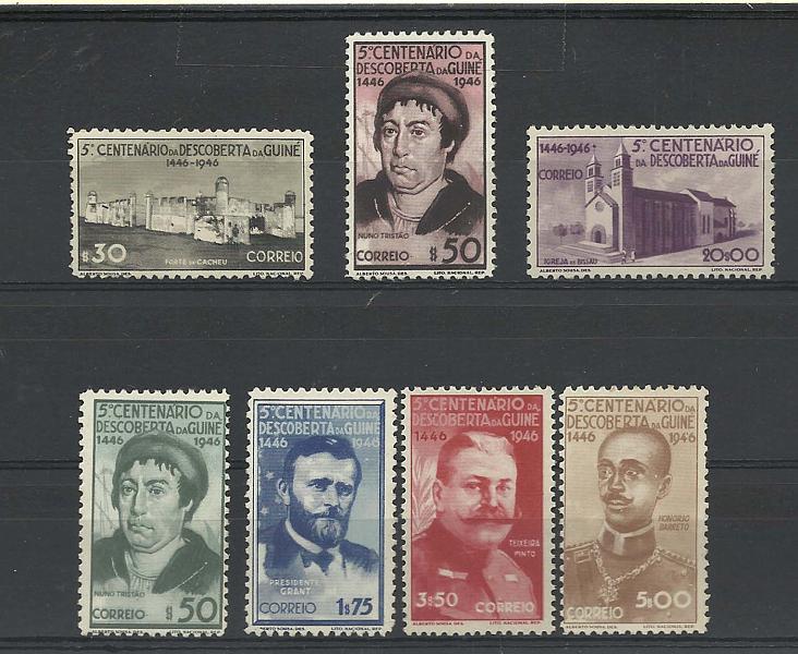 2379.jpg -     Lote:    2379      Lotes pelo Correio      Guiné       Descrição:         1946 &mdash; 5.º Centenário da Descoberta da Guiné. CE24&frac12;47. Série completa, sem goma.        *       Valor Base:     &euro; 8,00     Valor Venda:     Retirado     