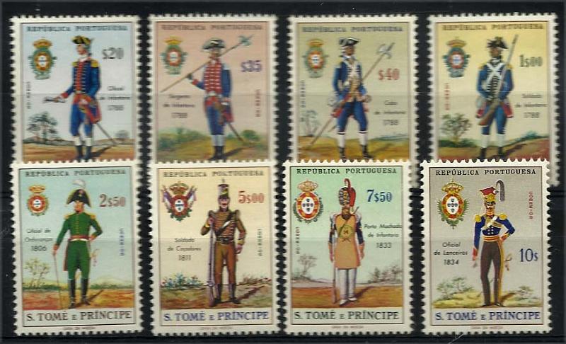 2389.jpg -     Lote:    2389      Lotes pelo Correio      S. Tomé e Príncipe       Descrição:         1965 &mdash; Uniformes do Exército. CE380/87. Série completa. Valor de catálogo &euro; 20,00.        ***       Valor Base:     &euro; 4,00     Valor Venda:     &euro; 16,00     