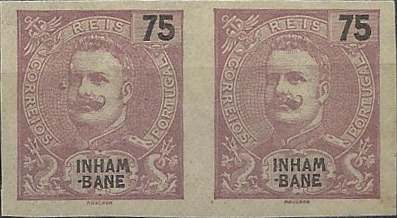 0031.jpg -     Lote:    31      Colecção Império      Inhambane       Descrição:         1903 &mdash; D. Carlos I tipo Mouchon. CE23, 75 reis violeta castanho. Par horizontal não denteado. B e R.        *       Valor Base:     &euro; 20,00     Valor Venda:     &euro; 28,00     