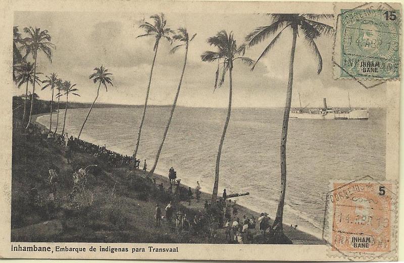 0044.jpg -     Lote:    44      Colecção Império      Inhambane       Descrição:         1903 &mdash; D. Carlos I tipo Mouchon. Postal ilustrado circulado de Inhambane (14.04.13) para a Alemanha, com trânsito por Lourenço Marques (16.04.13) com selos de  5 e 15 reis, CE16, 18.        PI       Valor Base:     &euro; 50,00     Valor Venda:     Retirado     