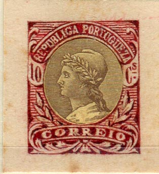 0114.jpg -     Lote:    114      Colecção "Os Lusíadas"             Descrição:         1926 &mdash; Lusíadas. Precursores. Estudo para a substituição da série base "Ceres". Concurso de 1926. Desenho original a pena  e a pincel, a tinta vermelha, sobre cartão, de cercadura, com legendas "10 C.s", "REPUBLICA PORTUGUEZA" e "CORREIO", da autoria de Guilherme Augusto dos Santos. Centro com prova fotográfica com uma das efígies da República. Peça única.        PRV       Valor Base:     &euro; 100,00     Valor Venda:     &euro; 160,00     