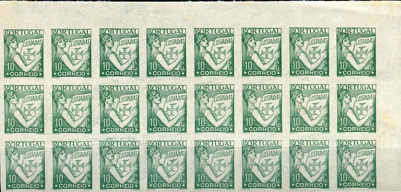 0159.jpg -     Lote:    159      Colecção "Os Lusíadas"             Descrição:         1931 &mdash; Lusíadas. Bloco de 24 provas não denteadas da taxa de 10C, impressas a verde, cor não aprovada, em papel branco de textura lisa, fino e "pelure". Cor e papel não aprovados.        PRV       Valor Base:     &euro; 30,00     Valor Venda:     Retirado     