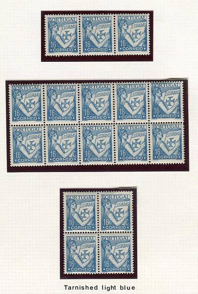 0187.jpg -     Lote:    187      Colecção "Os Lusíadas"             Descrição:         1931 &mdash; Lusíadas. CE518, 16c azul. Lote composto por 4 folhas de colecção especializada, com estudo da taxa de 16c, incluindo selos novos com variedades de papel, "coins datées" e sobrescrito circulado. Lote a ver.        Lote       Valor Base:     &euro; 25,00     Valor Venda:     &euro; 42,00     