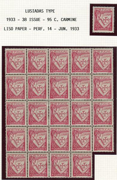 0197.jpg -     Lote:    197      Colecção "Os Lusíadas"             Descrição:         1933/38 &mdash; Lusíadas. CE545, 95c. Lote composto por 4 folhas de colecção especializada, com estudo das taxas de 25c e 30c, incluindo bloco de 24 selos + sobrescrito circulado. Lote a ver.        Lote       Valor Base:     &euro; 200,00     Valor Venda:     Retirado     