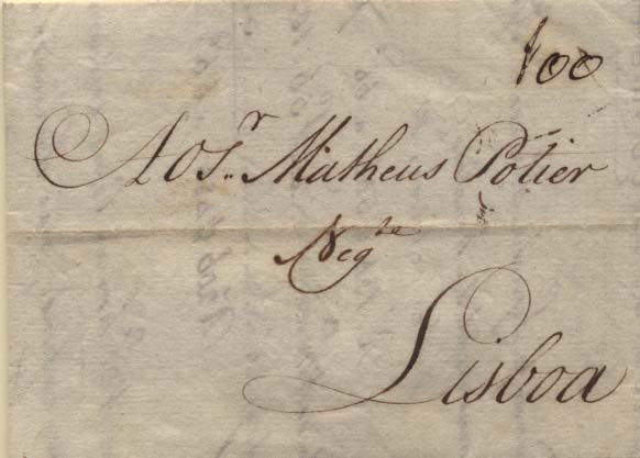 0226.jpg -     Lote:    226            Portugal        Descrição:      Correios &mdash; Mores.   Carta remetida de Londres (27.08.1787) para Lisboa, porteada à chegada com 100 reis manuscrito a sépia. B e R.        Carta       Valor Base:     &euro; 50,00     Valor Venda:     &euro; 60,00     