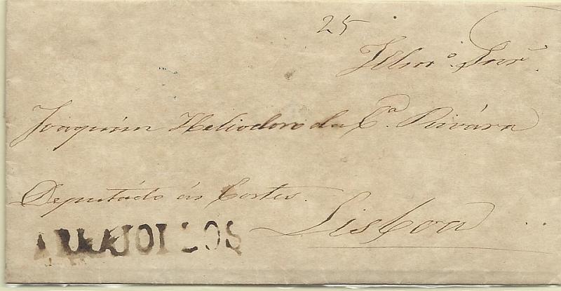 0232.jpg -     Lote:    232            Portugal        Descrição:      Arraiolos   &mdash; A sépia, GM ARL1 em carta datada de Arraiolos (20.06.1853) para Lisboa (22.06.53) com o porte de 25 reis manuscrito a sépia. MB.        Carta       Valor Base:     &euro; 50,00     Valor Venda:     &euro; 50,00     