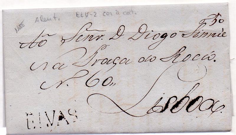 0247.jpg -     Lote:    247            Portugal        Descrição:      Elvas   &mdash; A preto (cor não catalogada ?), GM ELV2 em carta datada de Elvas (10.11.24) para Lisboa com o porte de 50 reis, manuscrito a sépia. B.        Carta       Valor Base:     &euro; 15,00     Valor Venda:     &euro; 15,00     