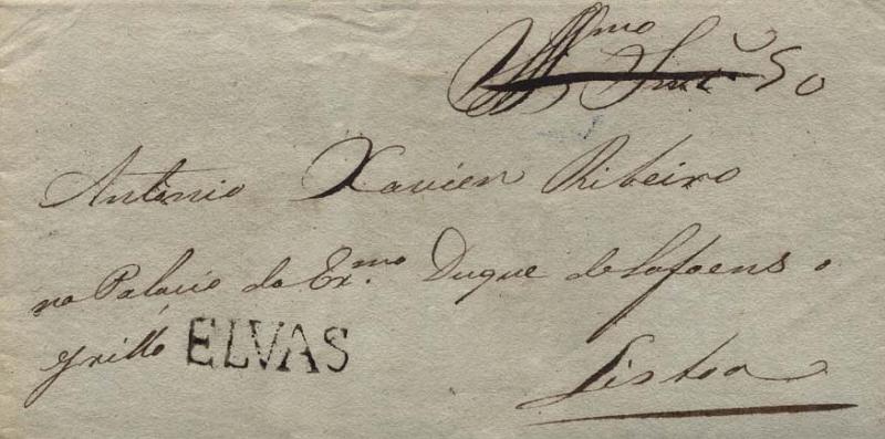 0248.jpg -     Lote:    248            Portugal        Descrição:      Elvas   &mdash; A sépia, GM ELV2, em carta datada de Elvas (31.08.35) para Lisboa com o porte de 50 reis manuscrito a sépia.        Carta       Valor Base:     &euro; 12,00     Valor Venda:     Retirado     