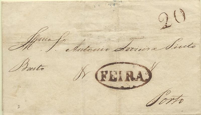 0250.jpg -     Lote:    250            Portugal        Descrição:      Feira   &mdash; A sépia, GM VFR3, em carta datada de Vila da Feira (27.03.44) para o Porto (28.03.44) com o porte de 20 reis batido a sépia.        Carta       Valor Base:     &euro; 20,00     Valor Venda:     &euro; 30,00     