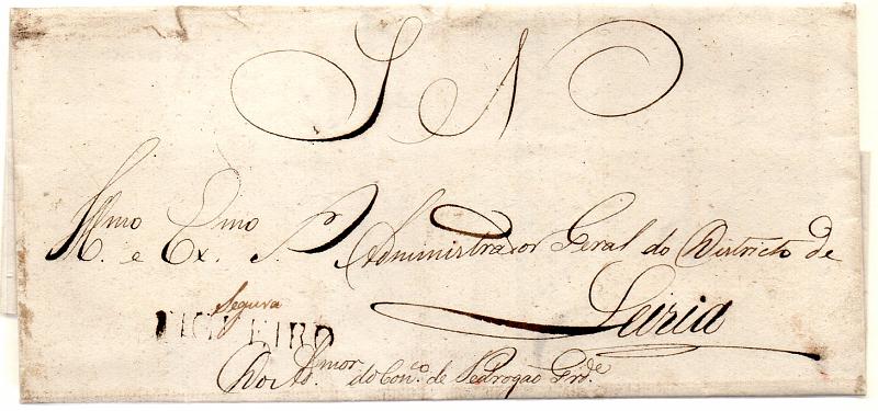 0254.jpg -     Lote:    254            Portugal        Descrição:      Figueiró / Segura   &mdash; Segura manuscrita a sépia + GM FVN1 a sépia, em carta datada de Pedrógão Grande (02.01.1839) para Leiria, isenta de porte. MB e MR.        Carta       Valor Base:     &euro; 75,00     Valor Venda:     &euro; 90,00     