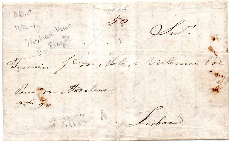 0270.jpg -     Lote:    270            Portugal        Descrição:      Mértola   &mdash; A preto, GM MTL1 em carta datada de Alcoutim (15.12.39) para Lisboa (27.12.39) com o porte de 50 reis manuscrito a sépia.         Carta       Valor Base:     &euro; 15,00     Valor Venda:     Retirado     