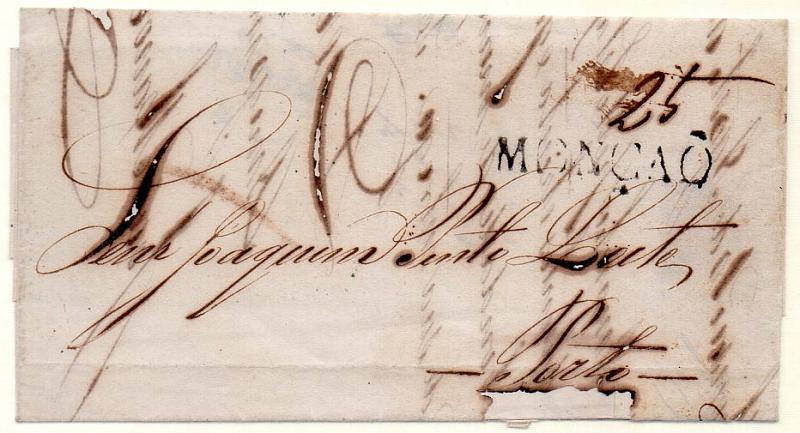 0273.jpg -     Lote:    273            Portugal        Descrição:      Monção   &mdash; A preto, GM MNC3 em carta datada de Monção (16.08.52) para o Porto, com o porte de 25 reis manuscrito a sépia. Carta com pequenos defeitos. Lote a ver.        Carta       Valor Base:     &euro; 10,00     Valor Venda:     &euro; 10,00     