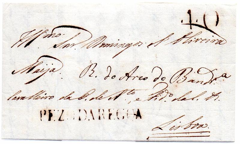 0280.jpg -     Lote:    280            Portugal        Descrição:      Pezo da Régua   &mdash; A sépia, GM PRG1 em carta datada da Quinta de Lourenço (22.05.25) para Lisboa, com o porte de 40 reis batido a sépia. B.        Carta       Valor Base:     &euro; 10,00     Valor Venda:     &euro; 10,00     