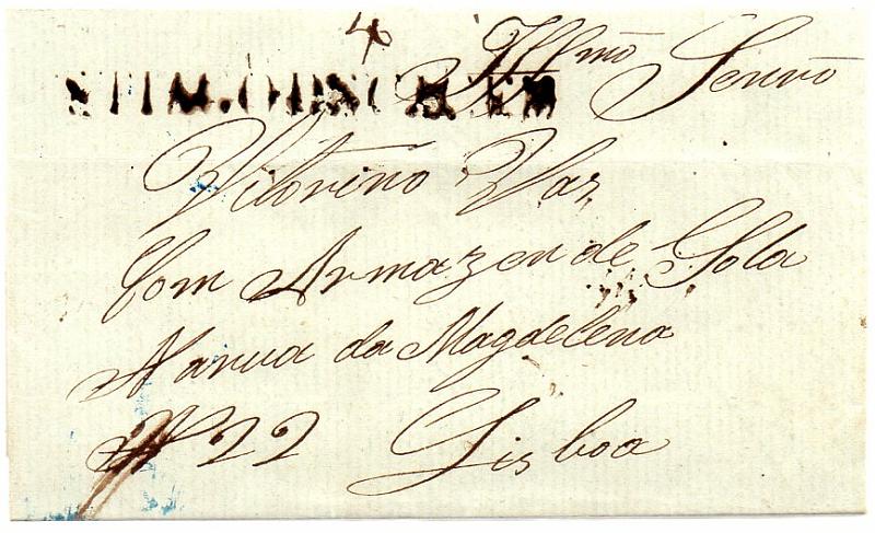 0289.jpg -     Lote:    289            Portugal        Descrição:      Santiago de Cacém   &mdash; A sépia, GM STC1 em carta datada de Santiago de Cacém (16.03.1853) para Lisboa (23.03.53) com o porte de 40 reis manuscrito a sépia. B.        Carta       Valor Base:     &euro; 25,00     Valor Venda:     &euro; 25,00     