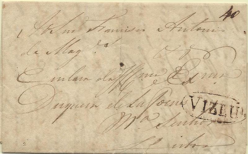 0303.jpg -     Lote:    303            Portugal        Descrição:      Viseu &mdash;   A sépia, GM VIS2, em carta datada de Viseu (19.11.15) para Lisboa, com o porte de 40 reis manuscrito a sépia.        Carta       Valor Base:     &euro; 15,00     Valor Venda:     &euro; 15,00     