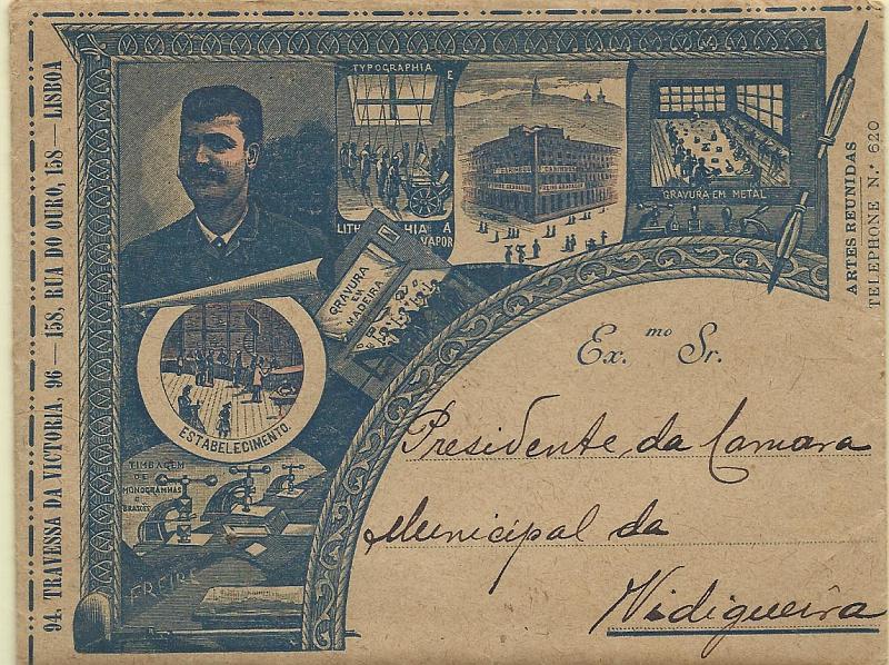 0465.jpg -     Lote:    465                   Descrição:         Cartas publicitárias. 1884/87 &mdash; D. Luís I, de frente. CE63, 25 reis lilás rosa em carta publicitária de artes gráficas "Artes Reunidas. MB.        Carta       Valor Base:     &euro; 15,00     Valor Venda:     &euro; 20,00     