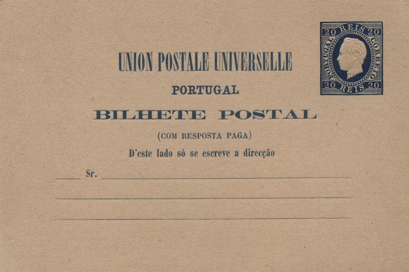 0470.jpg -     Lote:    470            Portugal       Descrição:         1879 &mdash; D. Luís I. Fita direita. Impressão com relevo. OM6c (folha dobrada à esquerda), 20 + 20 reis azul. Inteiro novo com a sobrecarga "SPECIMEN". MB        IN       Valor Base:     &euro; 15,00     Valor Venda:     Retirado     