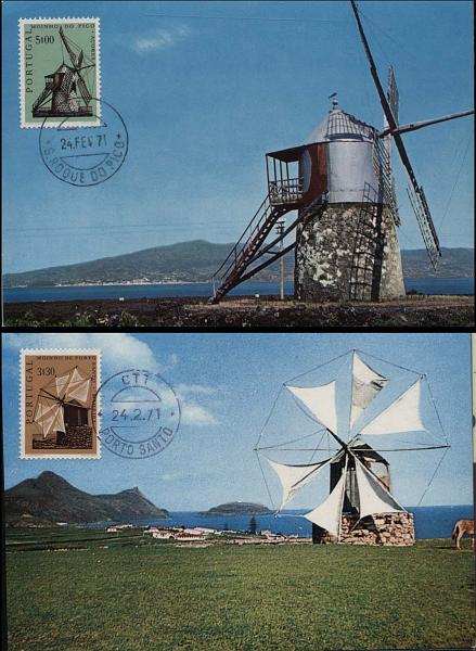 0579.jpg -     Lote:    579                   Descrição:         Moinhos Portugueses &mdash; Lote de seis postais ilustrados concordantes cada um com um selo da série Moinhos Portugueses CE1091/96, obliterados com a marca de dia das localidades apropriadas.        PM       Valor Base:     &euro; 12,00     Valor Venda:     Retirado     