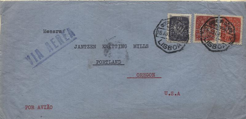 0626.jpg -     Lote:    626      Ver lote 683             Descrição:         Perfurados. 1943 &mdash; Caravelas. Sobrescrito circulado de Lisboa (10.07.45) para Portland, com selos de $10, $15 e 5$00, CE617, 618 e 629. Todos perfurados com "BES &mdash; Banco Espírito Santo". MB.        Carta       Valor Base:     &euro; 20,00     Valor Venda:     Retirado     