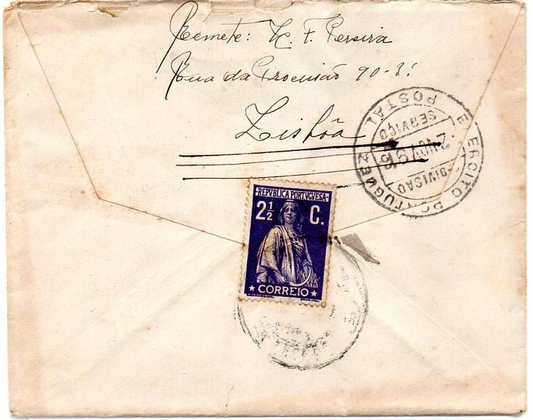 0743.jpg -     Lote:    743      Correio Militar e Censuras      Portugal       Descrição:         1.ª Guerra Mundial. Sobrescrito circulado de Lisboa para o Cacém (02.11.16) com selo tipo Ceres de 2 &frac12; c CE211. Carimbo batido a preto "EXERCITO PORTUGUÊS / 1.ª DIVISÃO / 2 NOV 916 / SERVIÇO / POSTAL".        Carta       Valor Base:     &euro; 15,00     Valor Venda:     Retirado     