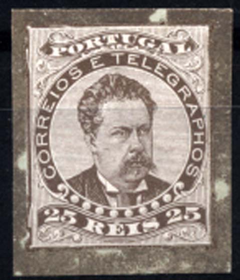 0784.jpg -     Lote:    784            Portugal       Descrição:         1882 &mdash; D. Luís I, de frente. 25 reis castanho sobre dourado. Prova não denteada. Não catalogada por OM.        PRV       Valor Base:     &euro; 75,00     Valor Venda:     Retirado     