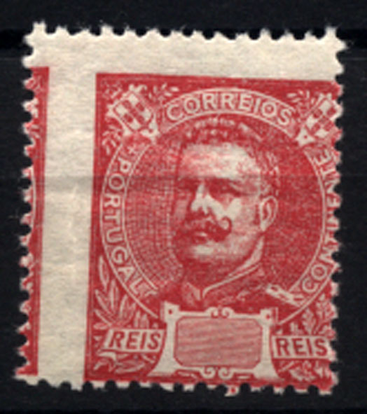 0822.jpg -     Lote:    822            Portugal       Descrição:         1898/1905 &mdash; D. Carlos I Mouchon. CE141, 25 reis carmim. Selo sem impressão da taxa e com o denteado deslocado.        ***       Valor Base:     &euro; 8,00     Valor Venda:     &euro; 8,00     