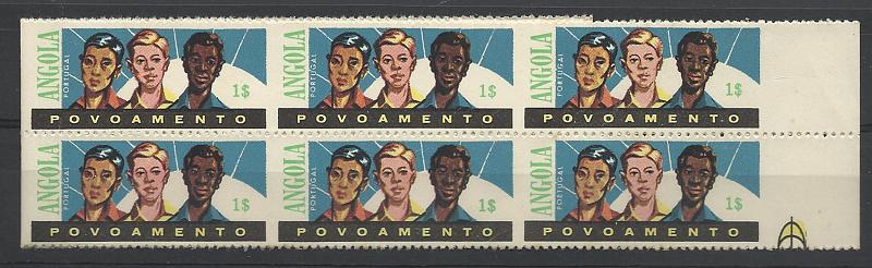 0836.jpg -     Lote:    836            Angola       Descrição:         1962 &mdash; Imposto Postal. Povoamento. Homens de 3 raças. CE IP16. Bloco horizontal de 10 selos (5x2) com falta de denteado vertical em todos os selos. B e R.        *       Valor Base:     &euro; 20,00     Valor Venda:     &euro; 20,00     