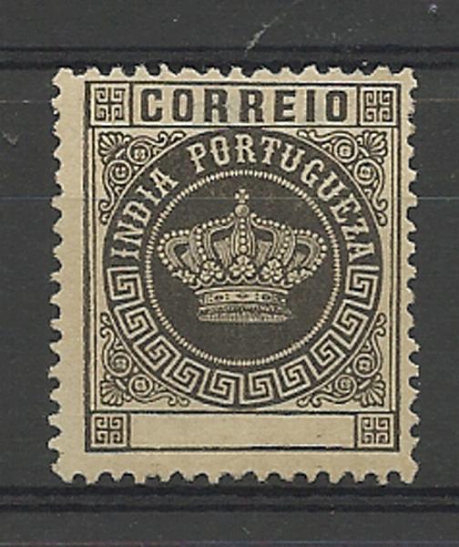 0848.jpg -     Lote:    848            Índia       Descrição:         1882 &mdash; Tipo Coroa. Valores em moeda local. CE115, 1 &frac12; reis preto, denteado 12 &frac12;, tipo II. Selo sem impressão da taxa.        **       Valor Base:     &euro; 15,00     Valor Venda:     Retirado     