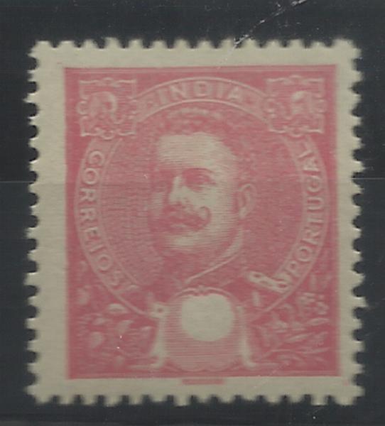 0859.jpg -     Lote:    859            Índia       Descrição:         1903 &mdash; D. Carlos I tipo Mouchon. CE191, 1T rosa. Selo sem impressão da taxa.        **       Valor Base:     &euro; 10,00     Valor Venda:     &euro; 12,00     