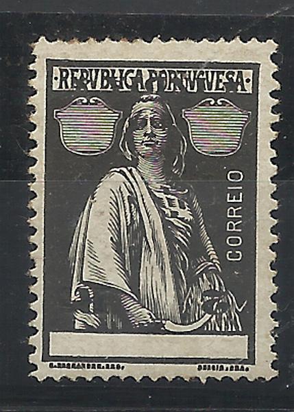 0932.jpg -     Lote:    932            Índia       Descrição:         1914 &mdash; Ceres. CE256, 2 reis preto, papel porcelana, denteado 15x14, estrelas II/II. Selo com a taxa e legenda invertidas.        **       Valor Base:     &euro; 10,00     Valor Venda:     &euro; 14,00     