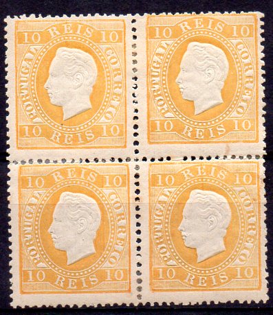 1050.jpg -     Lote:    1050            Portugal       Descrição:         1870/76 &mdash; D. Luís I, fita direita. CE37, 10 reis amarelo, denteado 13 &frac12;, papel liso. Um selo com muito ligeiros pontos de óxido. Valor de catálogo &euro; 644,00.        **       Valor Base:     &euro; 75,00     Valor Venda:     &euro; 95,00     